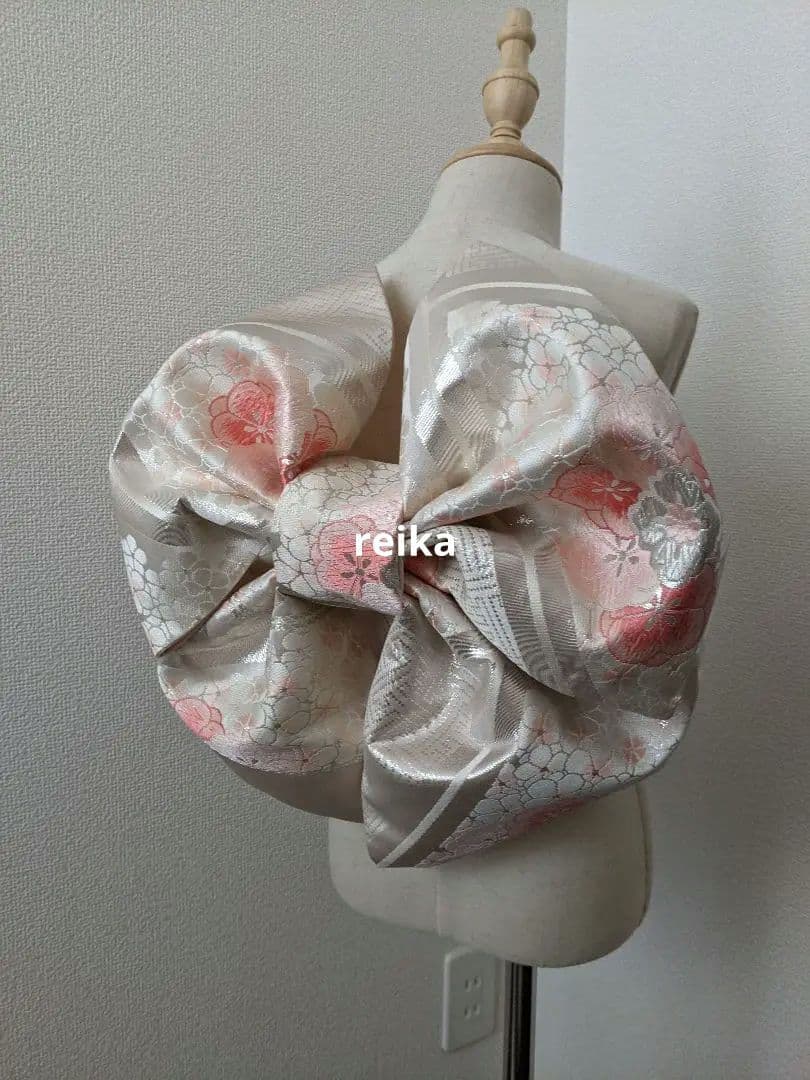 七五三　ジュニアサイズ　大人用袋帯からの作り帯　二部式　子供　着物　白銀ピンク系