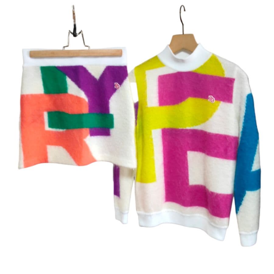 ト*)様 新品7万円 パーリーゲイツ モヘアニット＆スカート ふわふわ上下セット