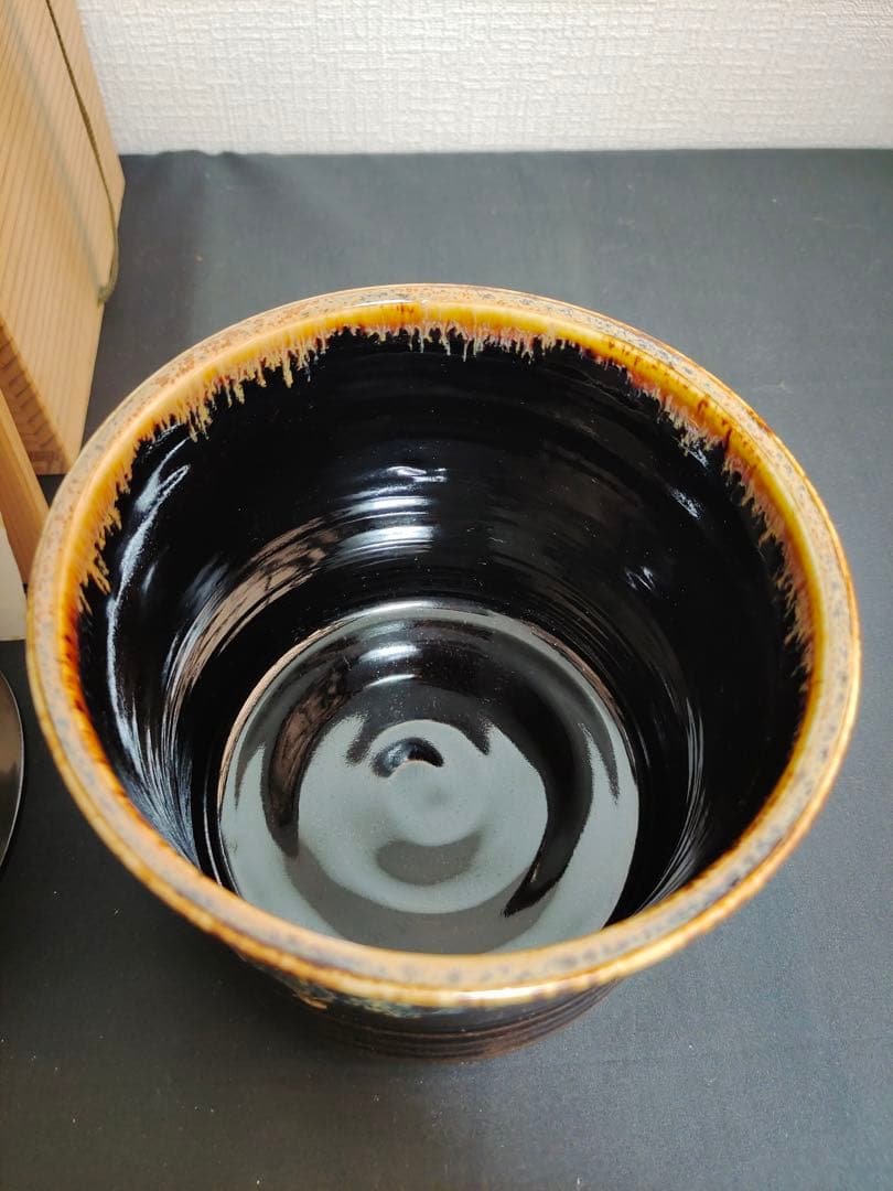 水指　『洛東　桶谷定一造』『糸目水指』　共箱　茶道具　陶芸