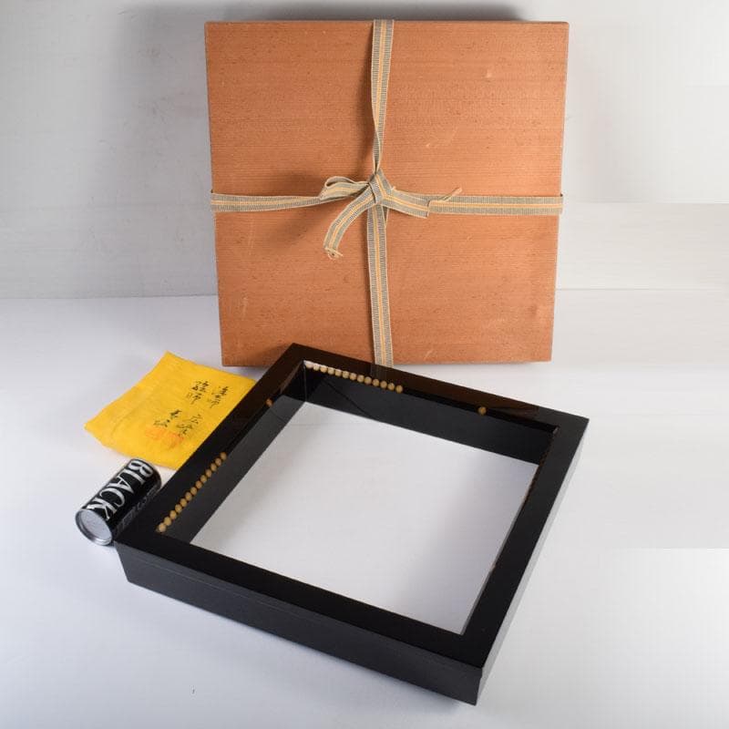 塗師　広峰作　絵師　青紘作　輪島塗　唐松蒔絵　炉縁　共布共箱　C　7908C