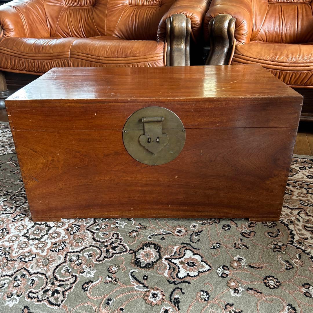 旧家蔵(清時代)樟木？黄花梨？貴重家具大木箱　蔵書画大木箱　珍しいコレクション