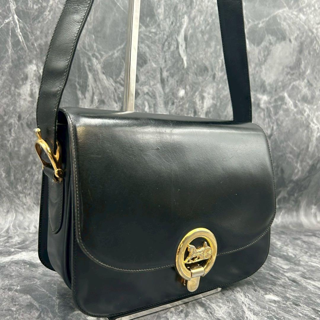 人気✨セリーヌ ショルダーバッグ 馬車金具 オールレザー ブラック
