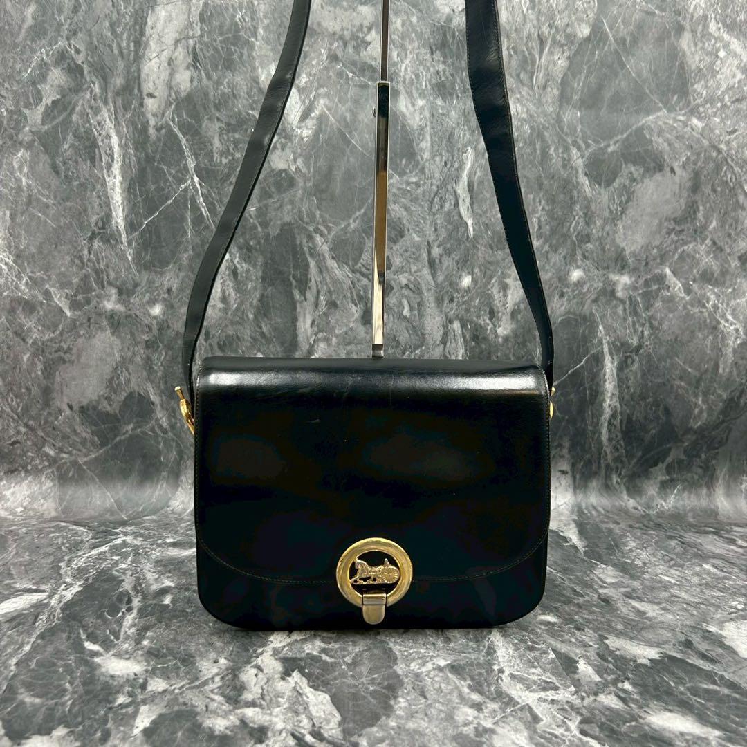 人気✨セリーヌ ショルダーバッグ 馬車金具 オールレザー ブラック