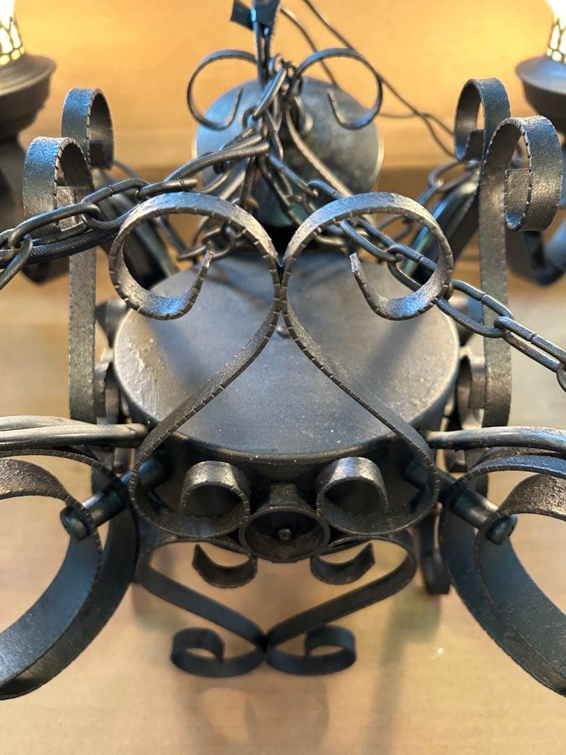 昭和レトロ　大正ロマン　アンティーク　塗装リペア品　動作確認　4灯照明　中古品