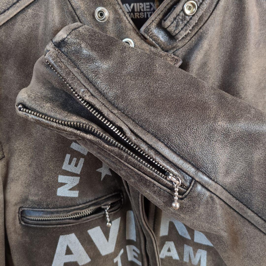 AVIREX ダークブラウン レザーライダースジャケット