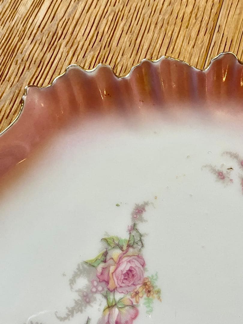 フランスアンティーク ローズのプレート オールドリモージュ ピンクフリンジ
