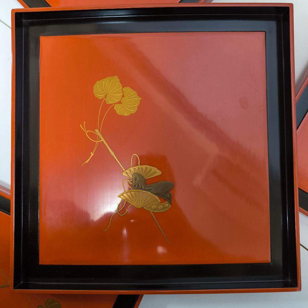 能登 金蒔絵 朱塗引 中江伊兵衛 松屋　盆　４枚