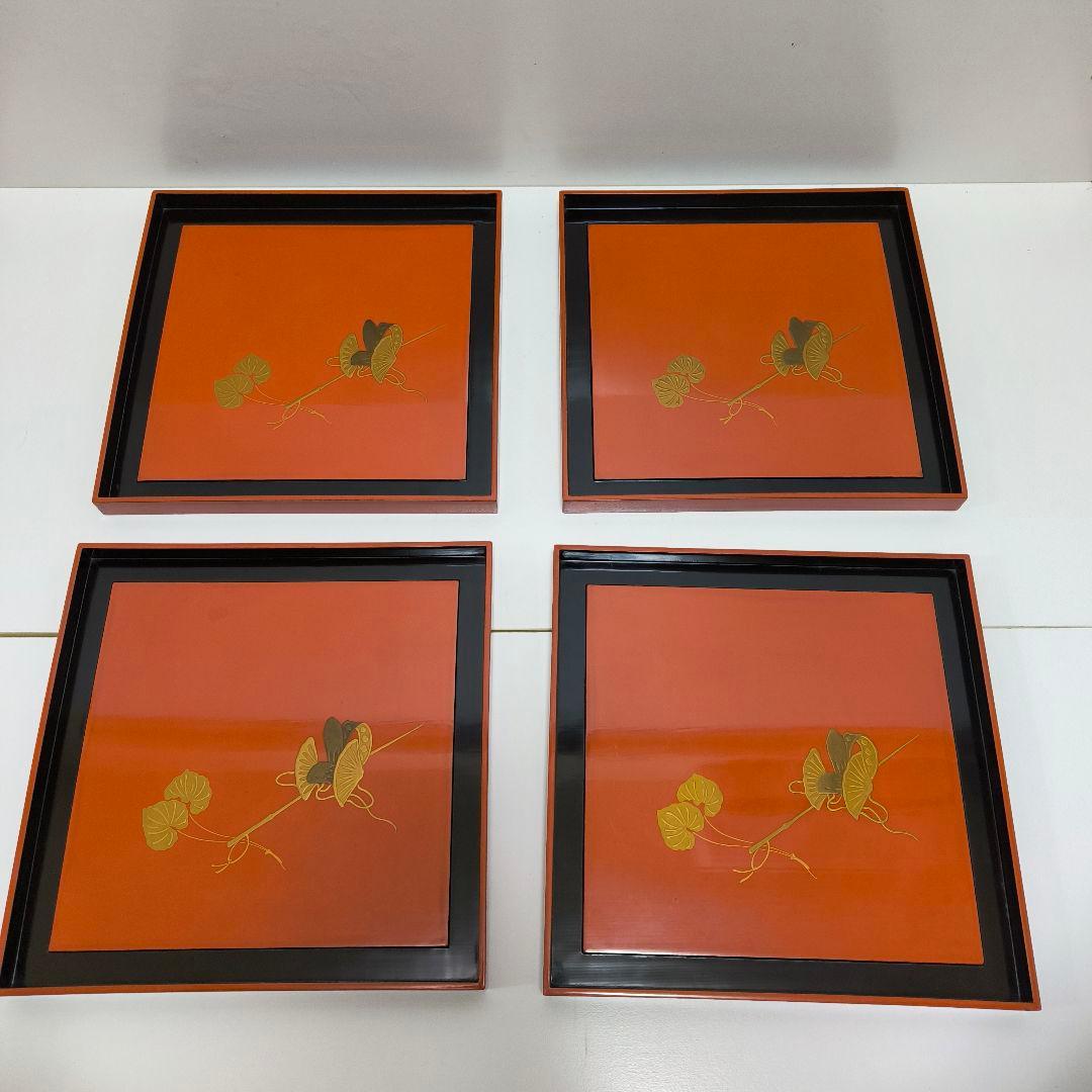 能登 金蒔絵 朱塗引 中江伊兵衛 松屋　盆　４枚