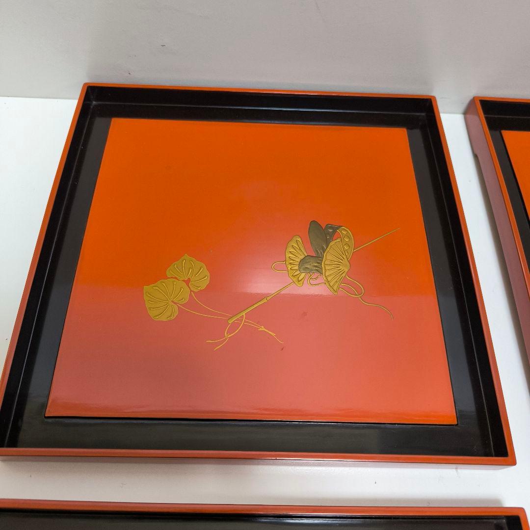 能登 金蒔絵 朱塗引 中江伊兵衛 松屋　盆　４枚