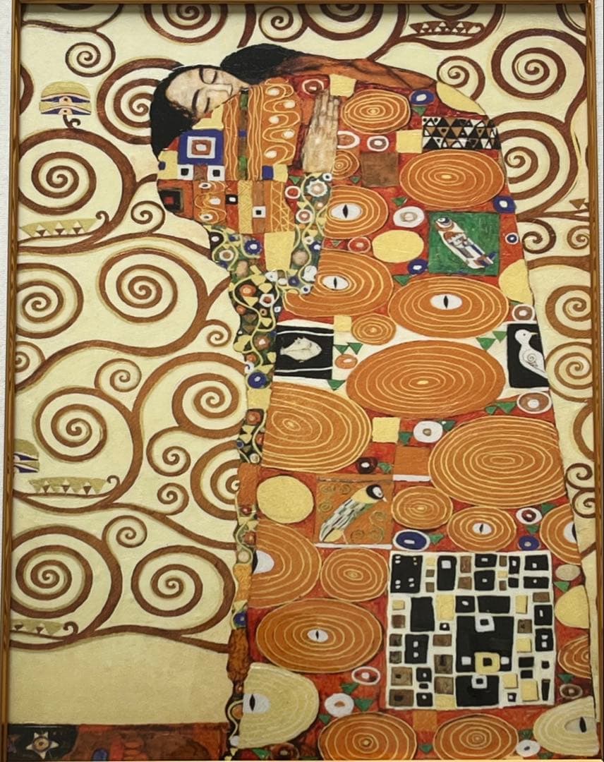 クリムト　「抱擁」　複製ポスター　額付　メディウム加工　①