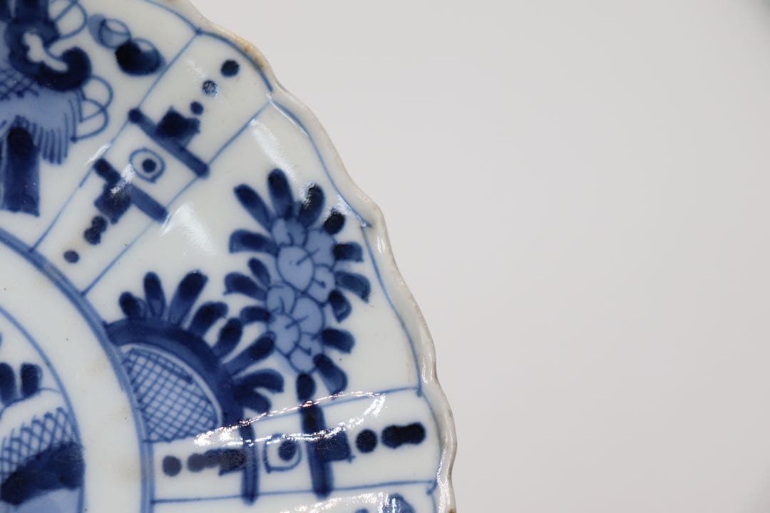 中国　明時代　染付花卉昆虫紋花口皿4点　送料込み0201