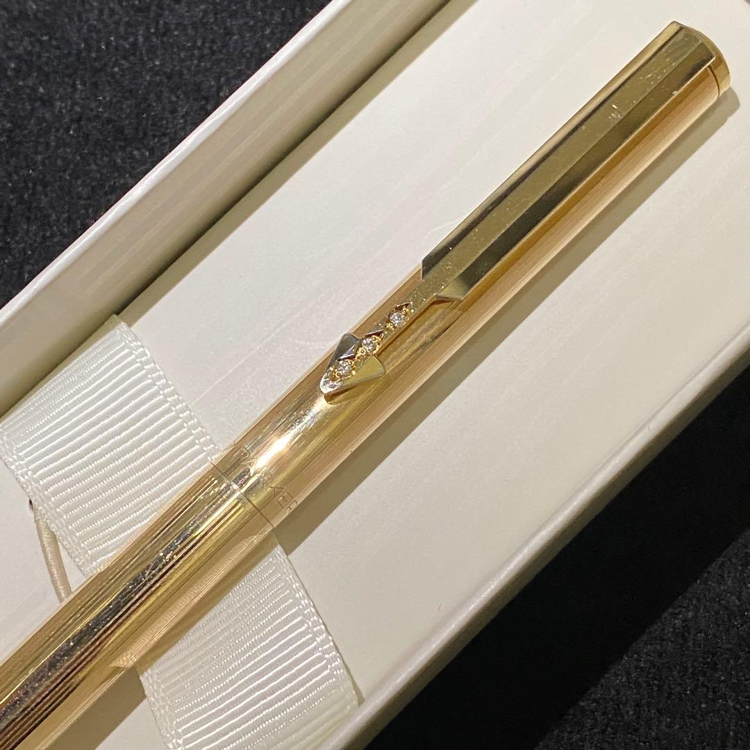 【美品】 PARKER パーカーボールペン アロー ゴールド 3連ダイヤ？装飾