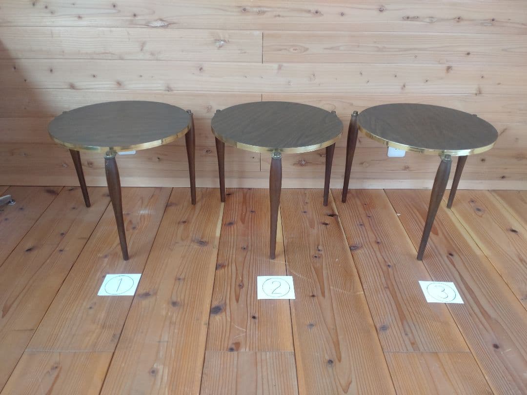 スタッキング丸テーブル　3脚セット　メラミン化粧板　昭和レトロ