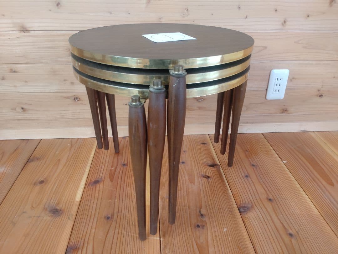 スタッキング丸テーブル　3脚セット　メラミン化粧板　昭和レトロ