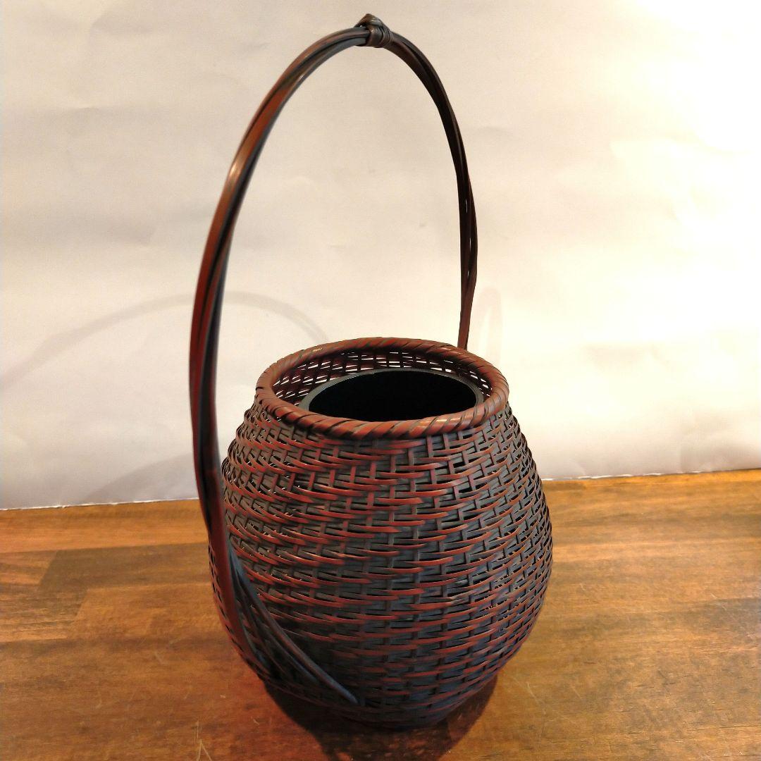 【岩尾豊南】竹細工 花籠 花器 茶道具 在銘　手編