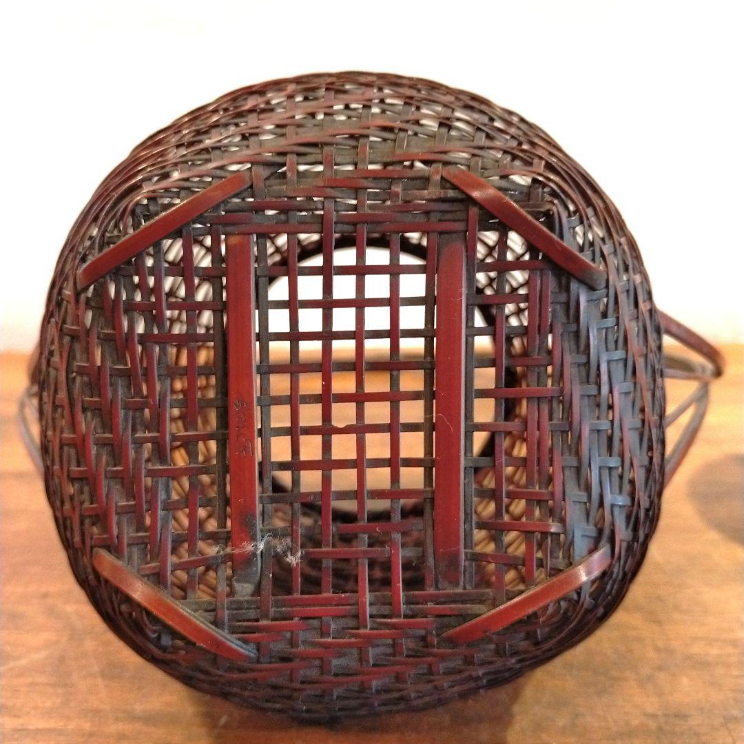 【岩尾豊南】竹細工 花籠 花器 茶道具 在銘　手編
