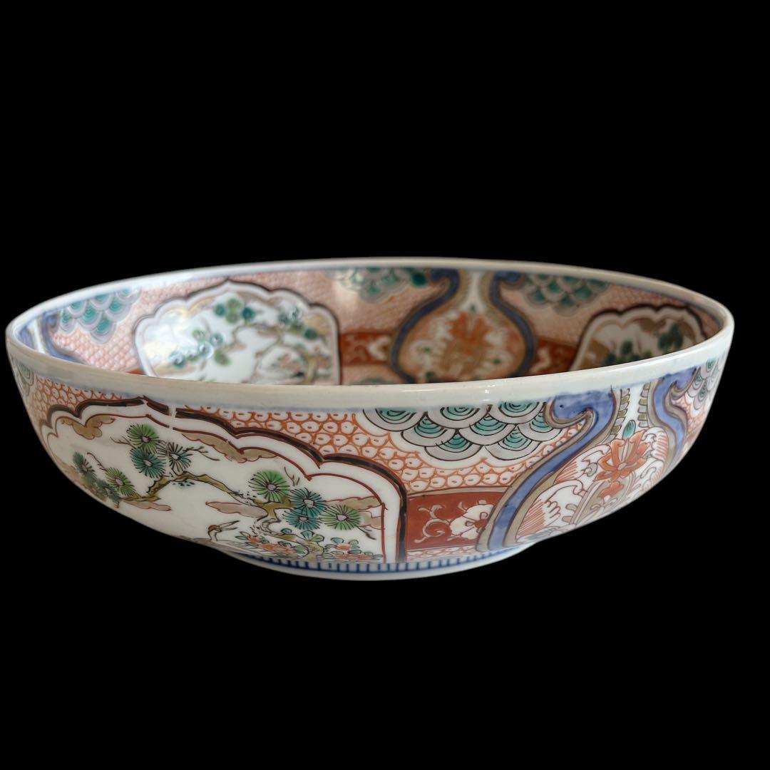 古伊万里 骨董品 大鉢 大皿 大深鉢 色絵 陶器 明治 鳳凰 花 飾り皿