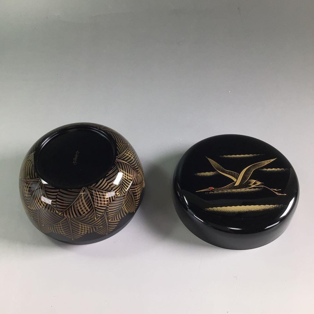 Ｐ８９３　棗　『前志芸男作』『沈金』『松に鶴蒔絵』『平棗』　共箱　茶道具