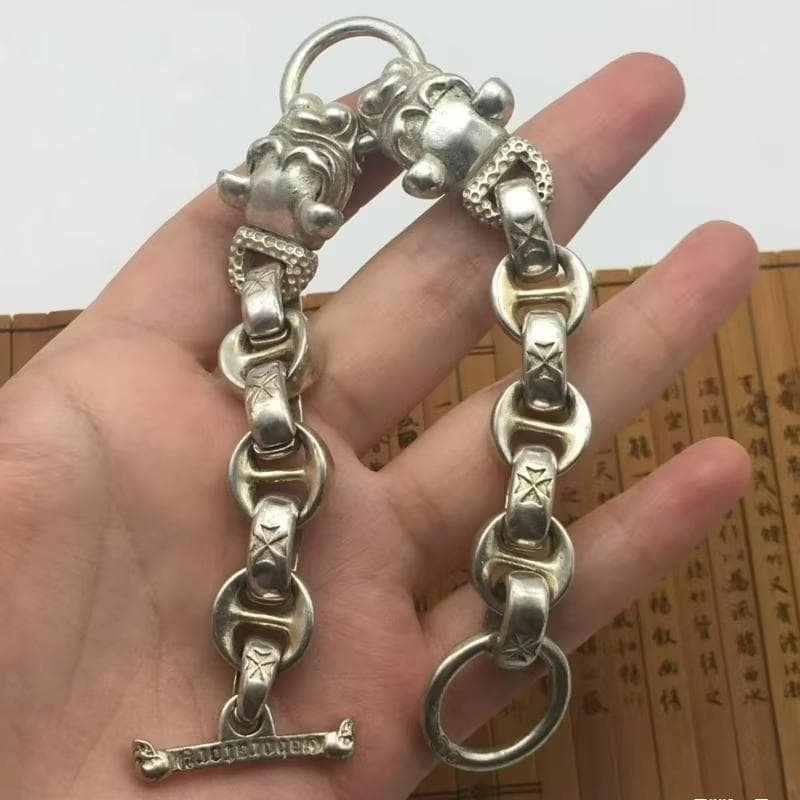 ★シルバー925 ダブルブルドッグ ヴィンテージチェーンブレスレット