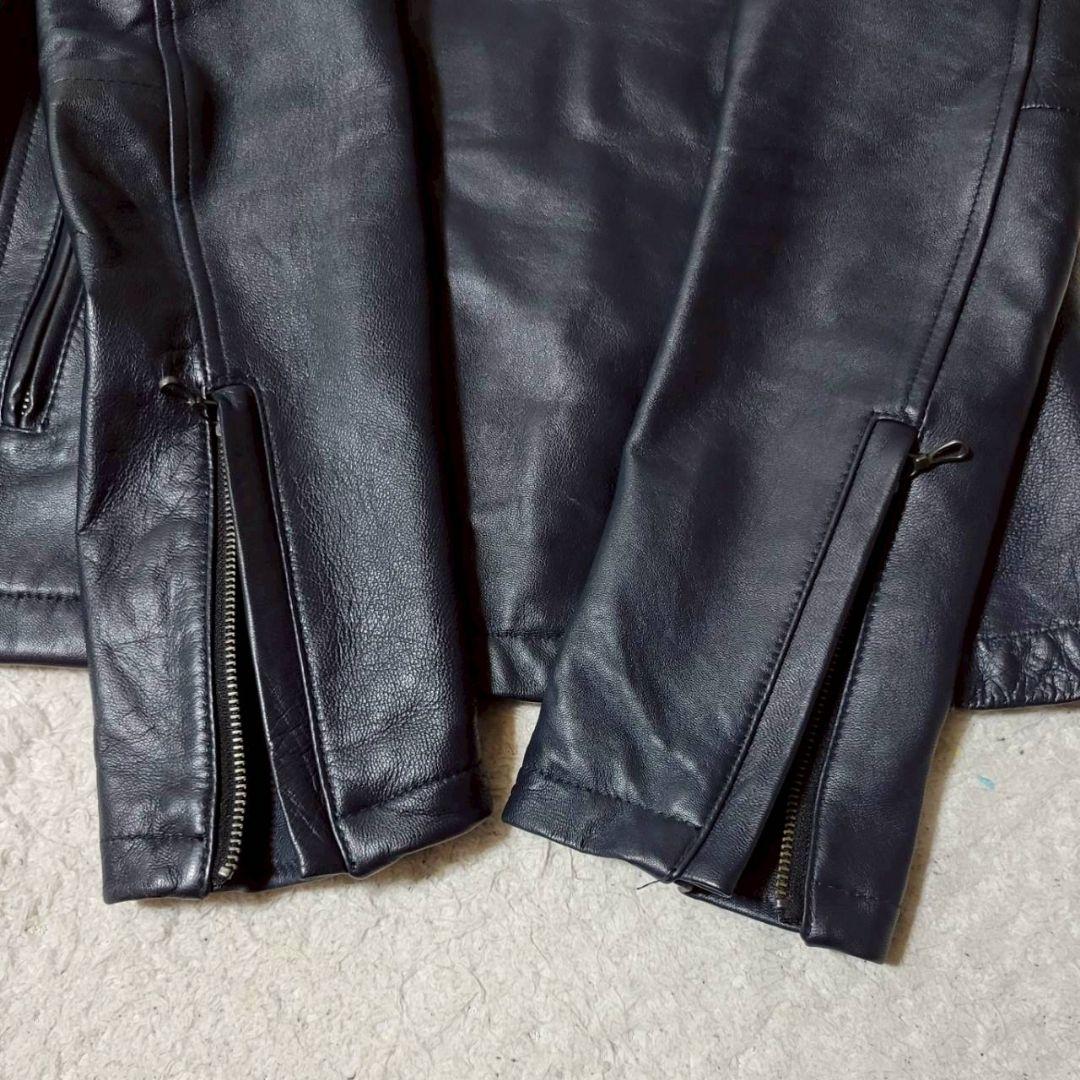 美品✨　キャサリンハムネットロンドン　シングルライダース　フード　羊革　紺　L