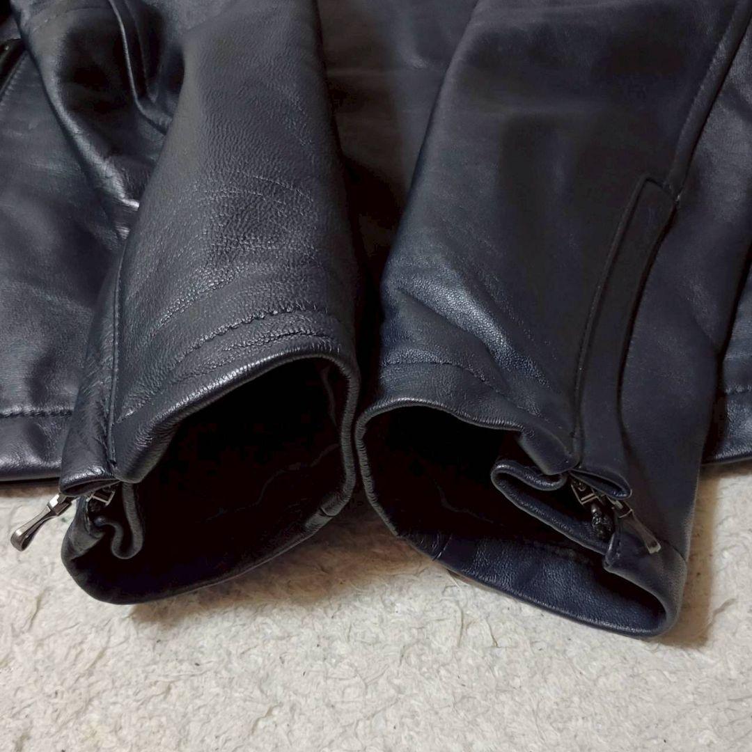 美品✨　キャサリンハムネットロンドン　シングルライダース　フード　羊革　紺　L