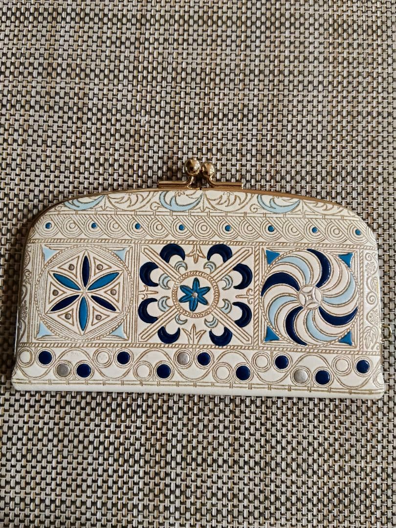 ☆はるきちです　文庫屋大関【錦紗 青】天溝がま口（未使用）