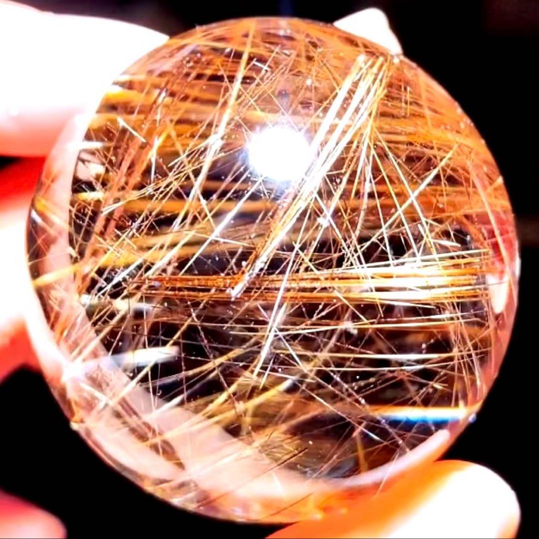 超絶綺麗✨48mm ゴールドルチルクォーツ　丸玉スフィア　金針水晶
