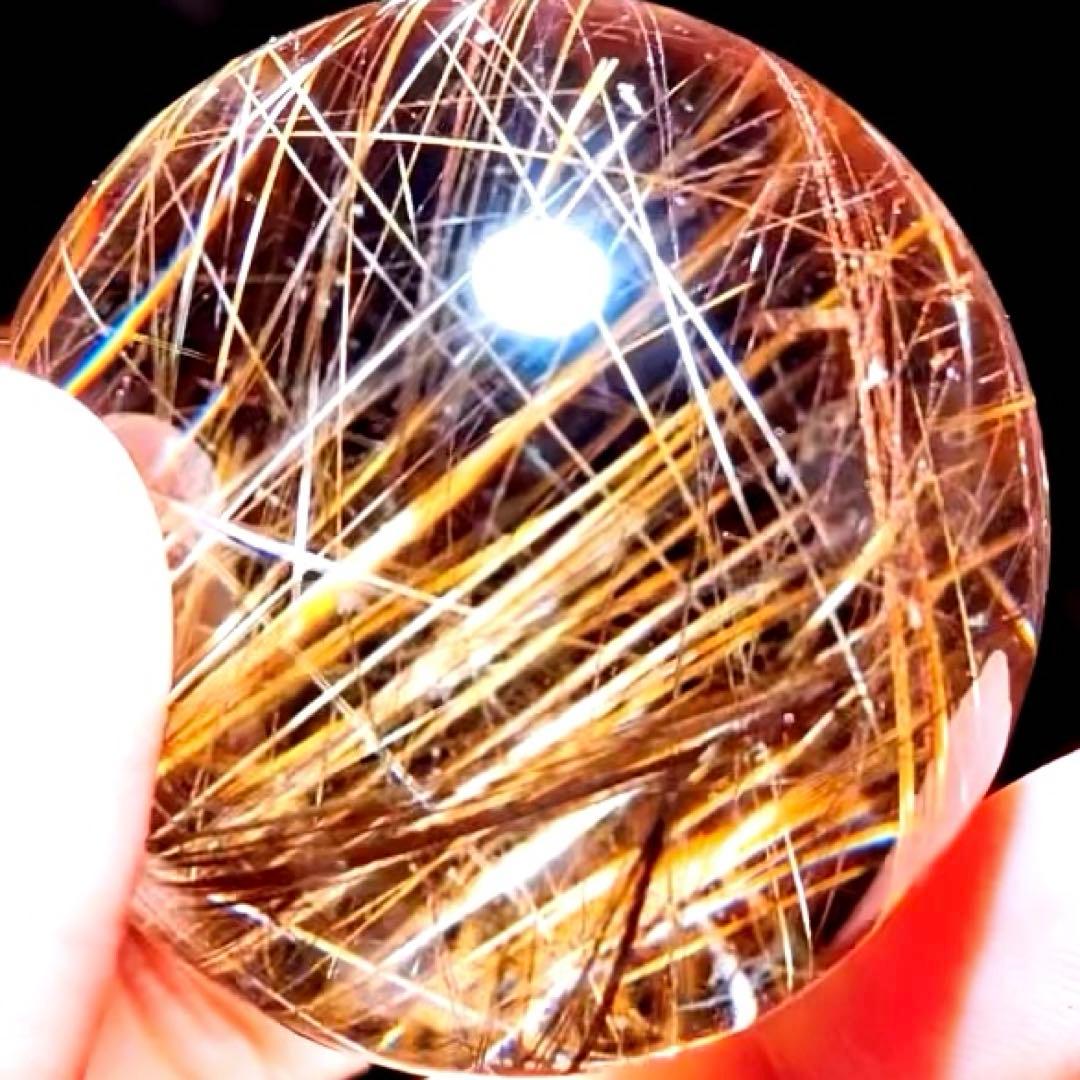 超絶綺麗✨48mm ゴールドルチルクォーツ　丸玉スフィア　金針水晶