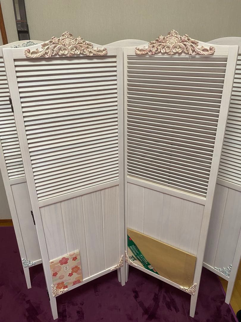 ロココ♦️ホワイトシャビー♦️3連 高級 パーテション♦️天然木♦️未使用品♦️送料込