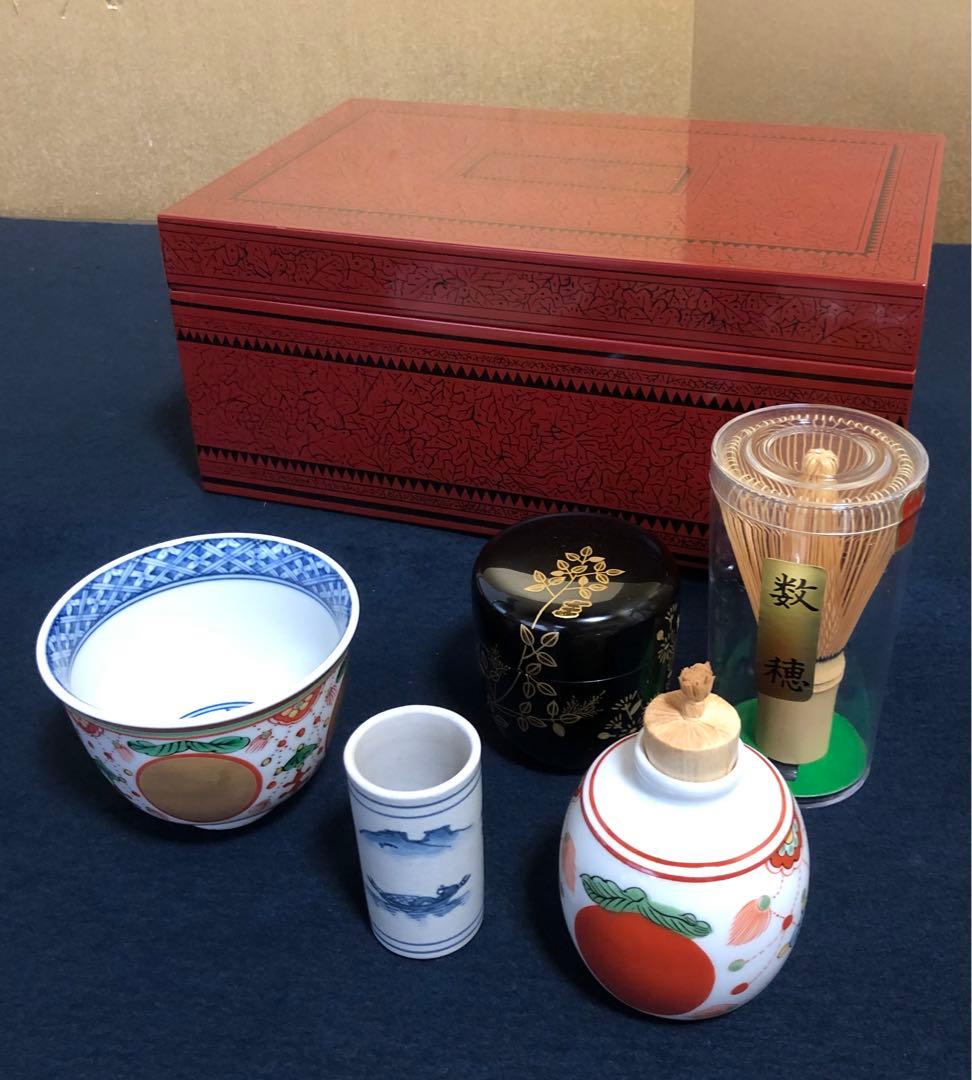 割引❗️茶道具 蒟醤 茶箱 お茶道具5点付 木製漆器　250827G3