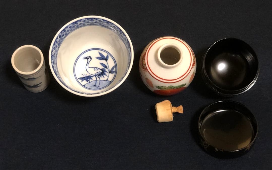 割引❗️茶道具 蒟醤 茶箱 お茶道具5点付 木製漆器　250827G3