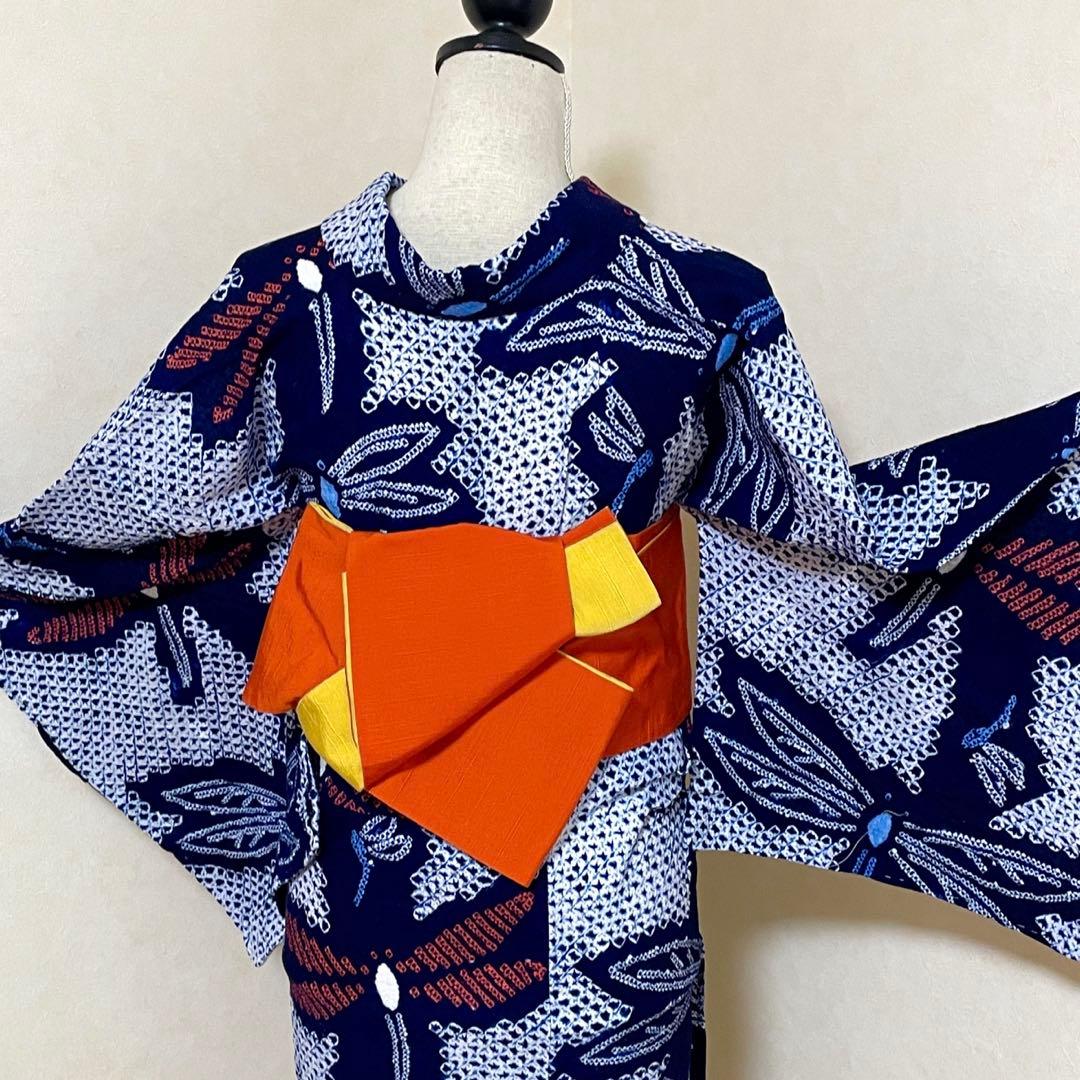 有松絞り　浴衣単品❤︎値下げ❗️かわいいトンボ柄　身丈160㎝　帯の追加も可能