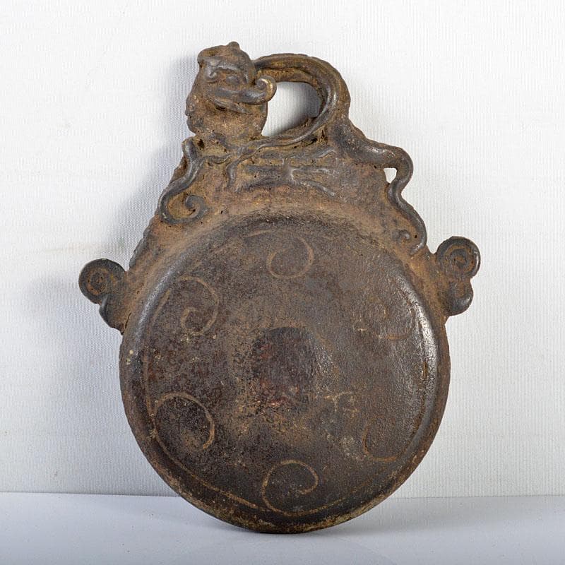 中国　古銅　神獣刻持手　鐸鈴　銅鐸　銅鐘　V　R4375