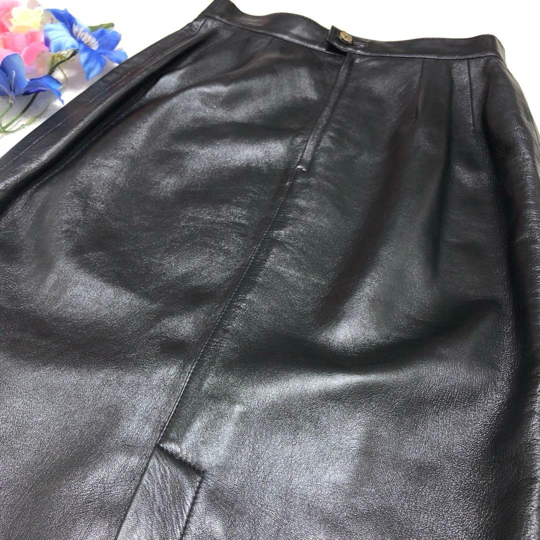 極美品　ロエベ　ひざ丈スカート　アナグラム　タイト　とろとろラムレザー 黒