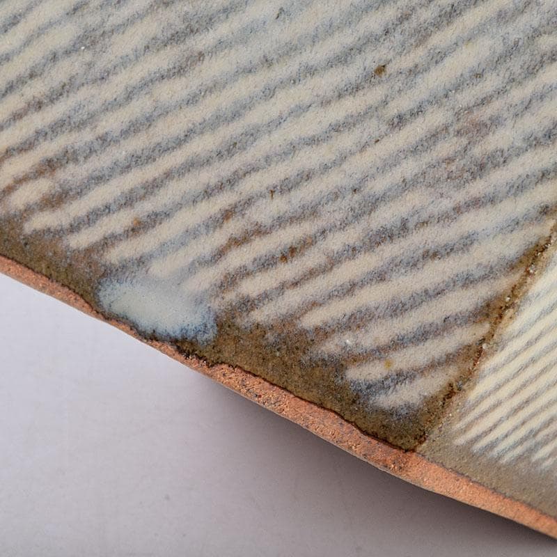 益子焼　島岡達三作　象嵌　四方灰皿　共箱　C　R8944