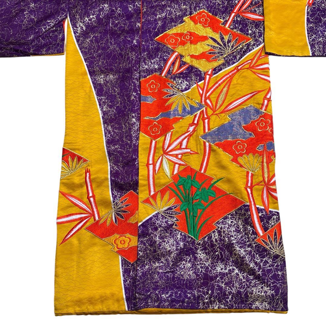 (あ862)アンティーク大振袖㊗️紫に金の幾何学模様 総刺繍✨️③点セット