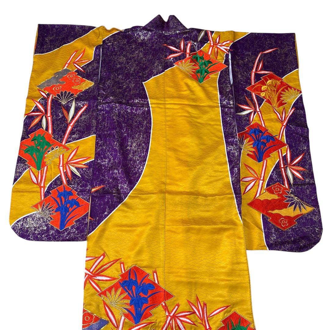 (あ862)アンティーク大振袖㊗️紫に金の幾何学模様 総刺繍✨️③点セット