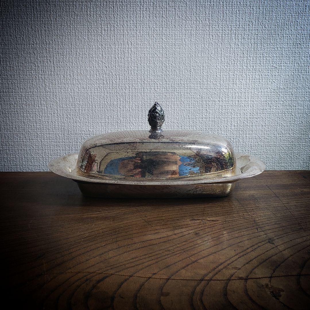バターケース シルバープレート ビンテージ アンティーク ガラス受け