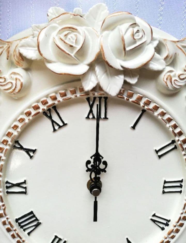 白　新品　壁掛け時計　静音　アンティーク調　掛け時計　ヨーロッパ　シャビー　バラ