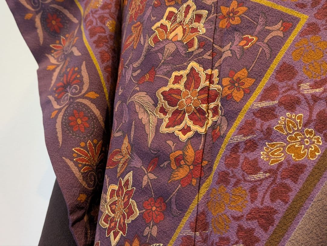 振袖フルセット 身丈168.5裄69.5 更紗 焦げ茶 ブラウン 金彩 成人式