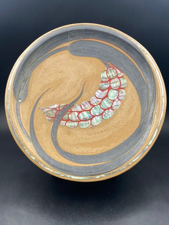 番浦省吾　漆芸作家　「粟の図」大盆　盆器　螺鈿