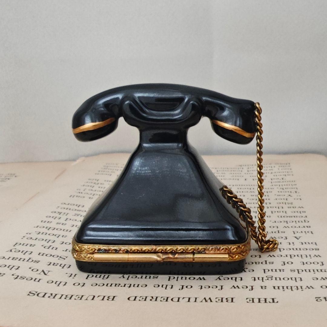 リモージュボックス　レトロ黒電話　　フランス製小物入れ　陶器
