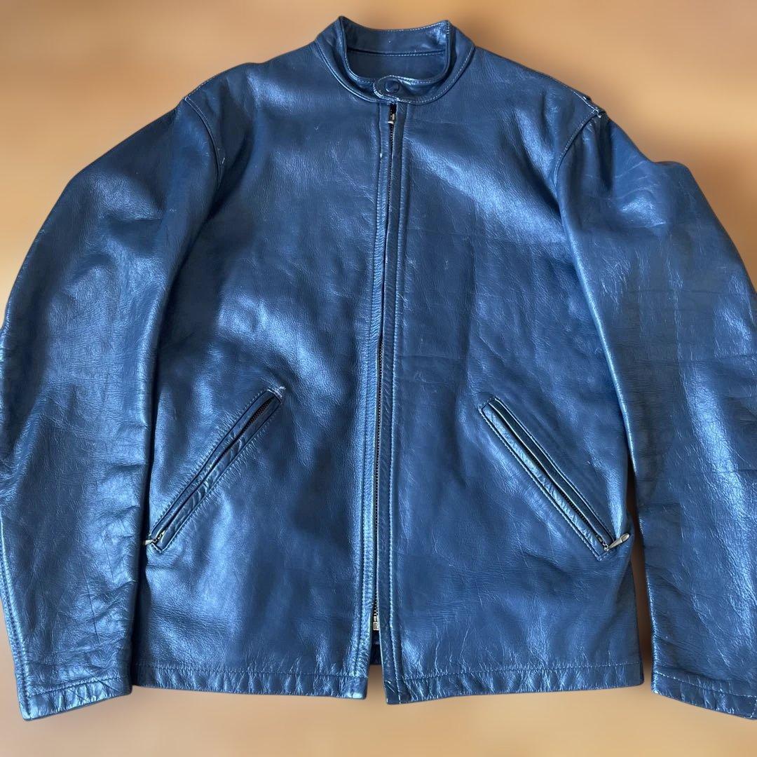 70s bates シングルレザージャケット　ブルーグレー