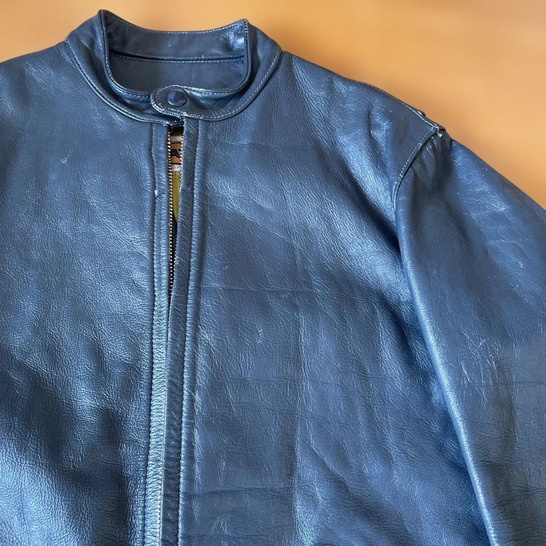 70s bates シングルレザージャケット　ブルーグレー