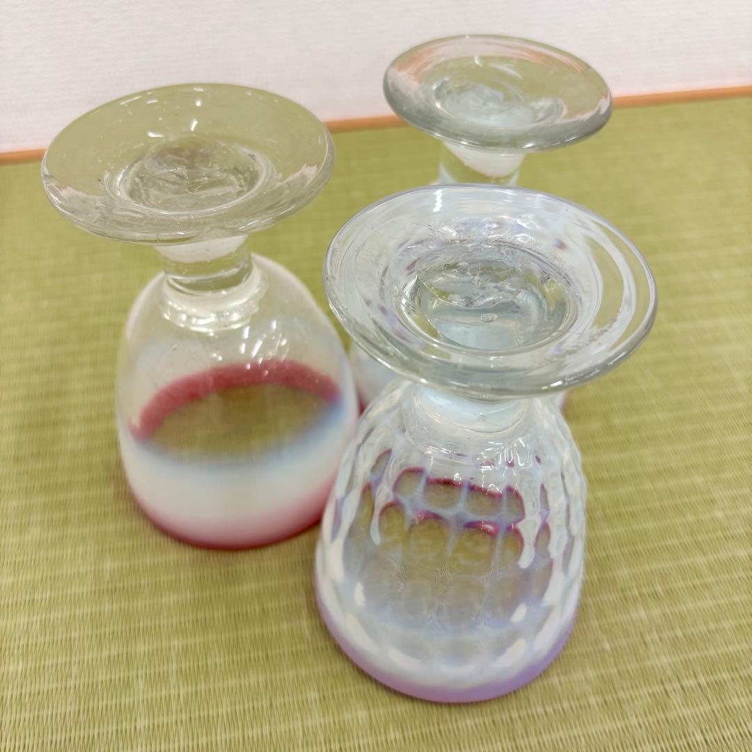 氷コップ 赤い縁 乳白色 足付きグラス 3個セット