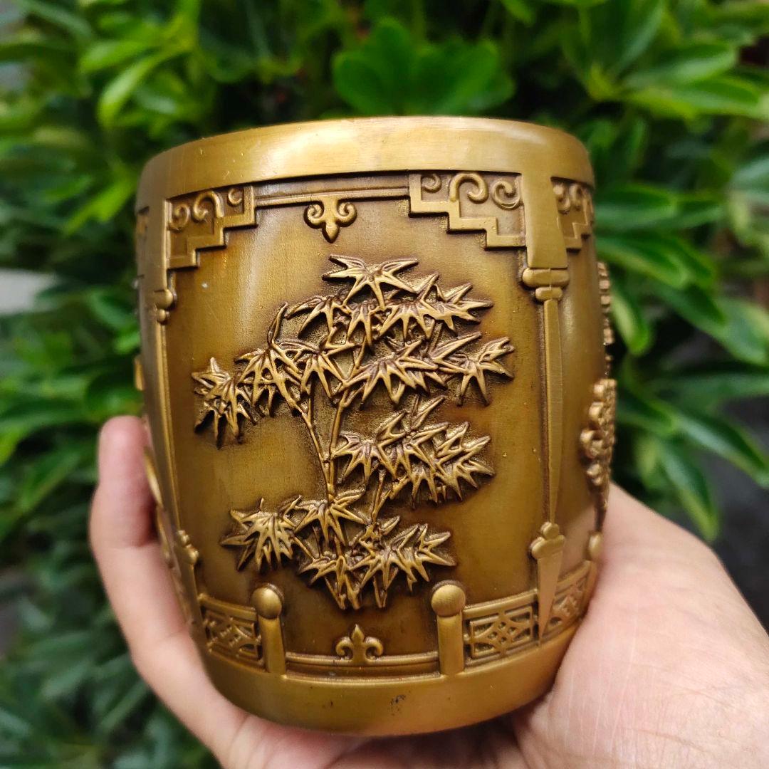 銅器 梅蘭竹菊筆筒 筆筒 文房 置物 装飾品 工芸品 美術品