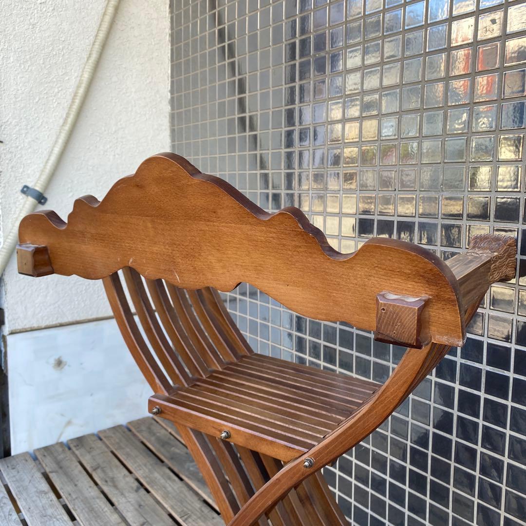 A.イタリア サボナローラチェア ヴィンテージ 折りたたみ 木彫り 家具