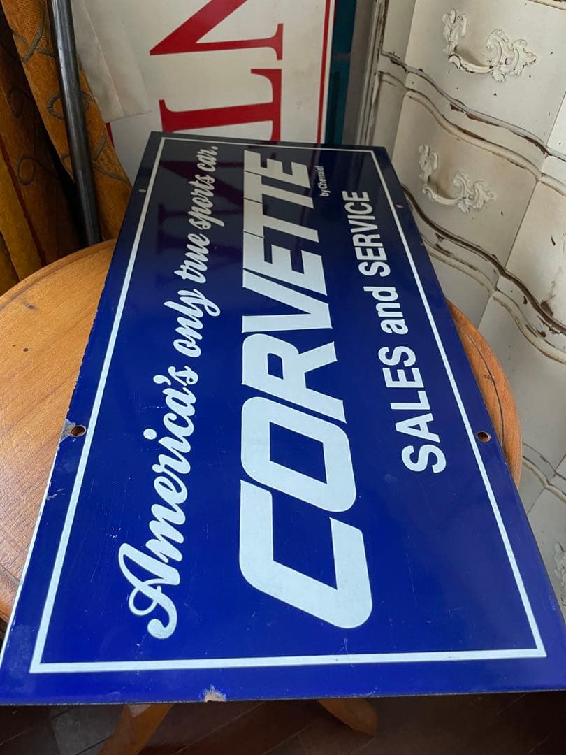 アンティーク　ホーロー　サイン　プレート看板　 　CORVETTE アメリカレア