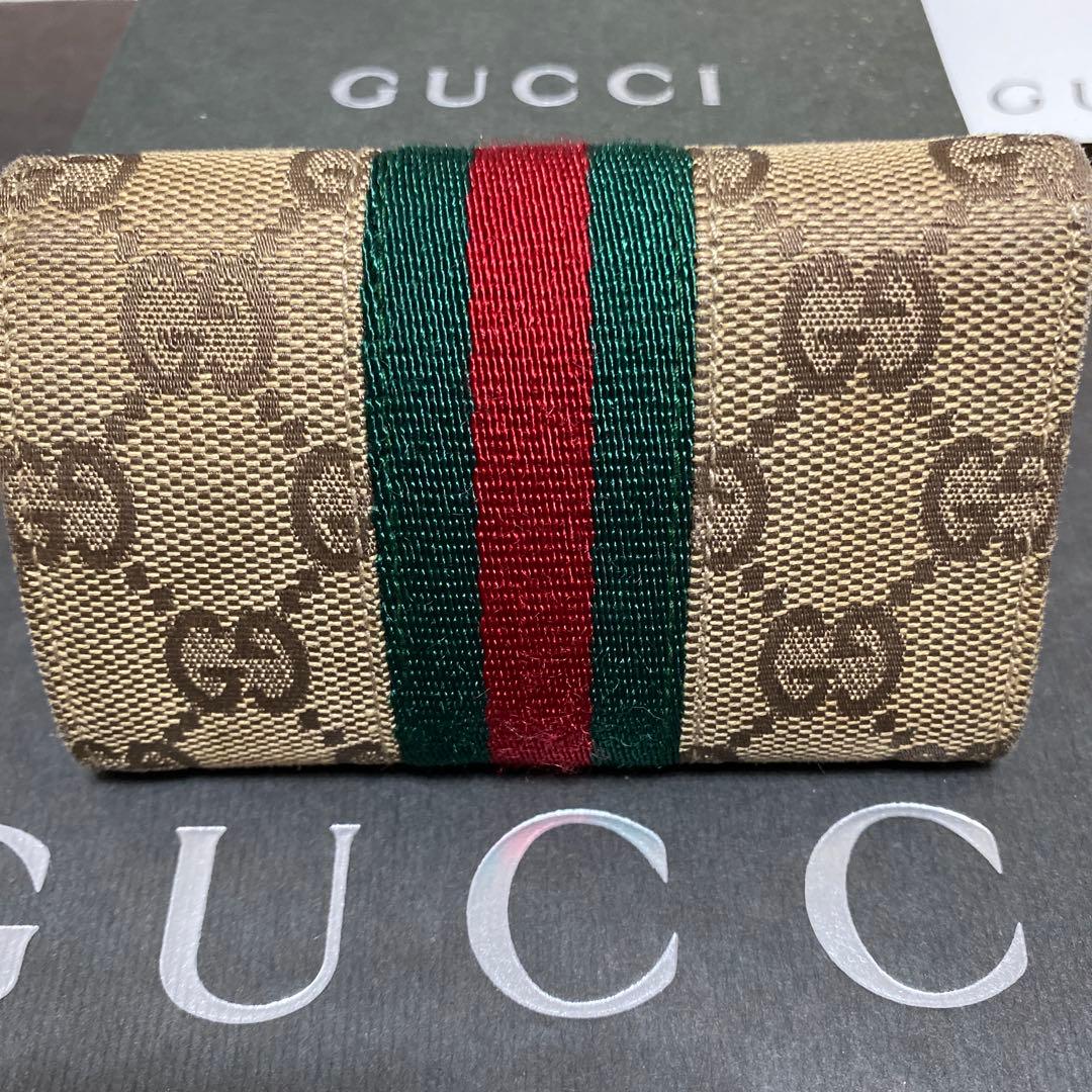 美品　グッチ　GUCCI　6連キーケース　GG柄シェリーライン　キャンバスレザー