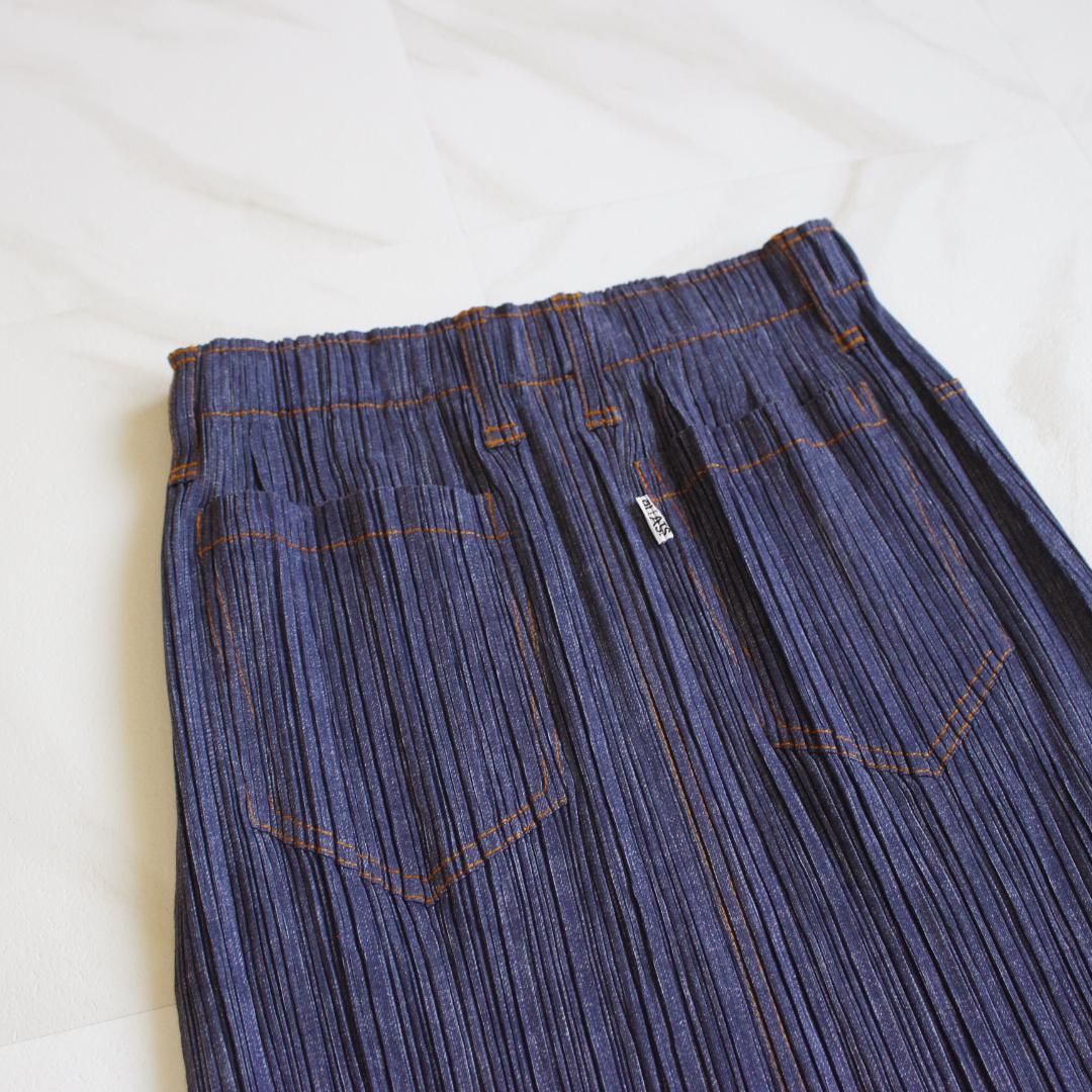 【極美品】PLEATS PLEASE デニム転写スカート Lサイズ ネイビー